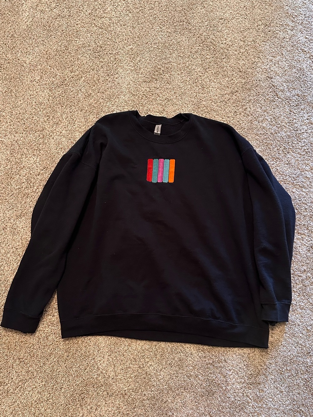 Men's Black Crewneck Sweater with Color Stripe Detail